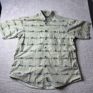 Men's Vintage Woolrich Large Swordfish Khaki Short Sleeve Button Shirt‎